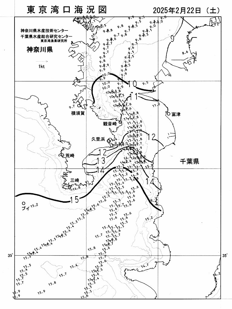 海況図, 東京湾口海況図 検索結果, (水温分布 等を図示)