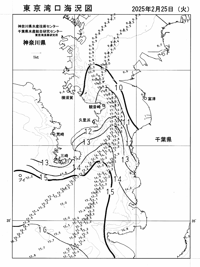 海況図, 東京湾口海況図 検索結果, (水温分布 等を図示)