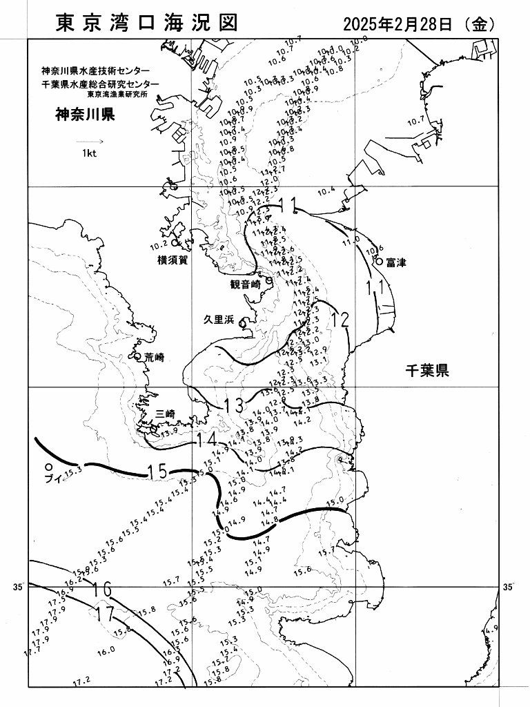 海況図, 東京湾口海況図 検索結果, (水温分布 等を図示)