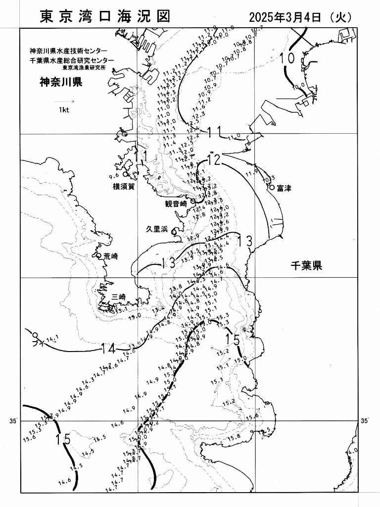 海況図, 東京湾口海況図 検索結果, (水温分布 等を図示)