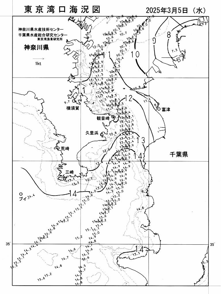 海況図, 東京湾口海況図 検索結果, (水温分布 等を図示)