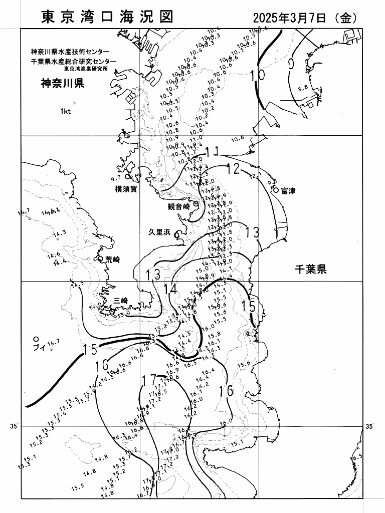 海況図, 東京湾口海況図 検索結果, (水温分布 等を図示)