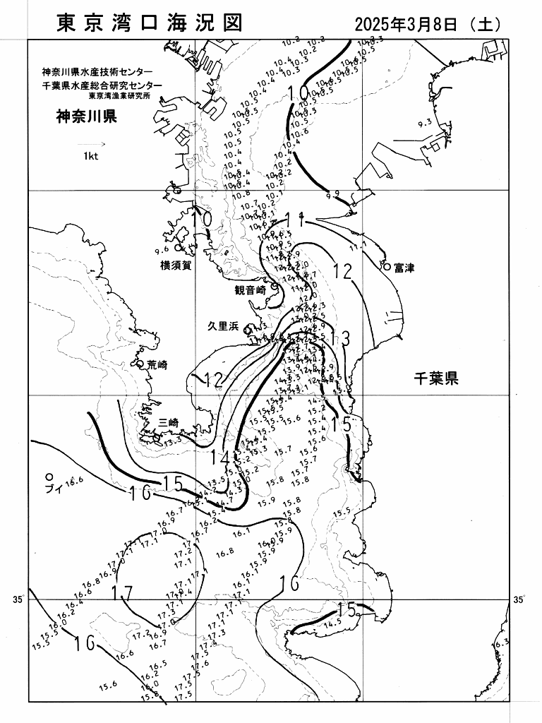 海況図, 東京湾口海況図 検索結果, (水温分布 等を図示)