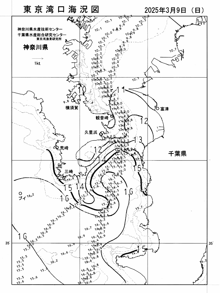 海況図, 東京湾口海況図 検索結果, (水温分布 等を図示)