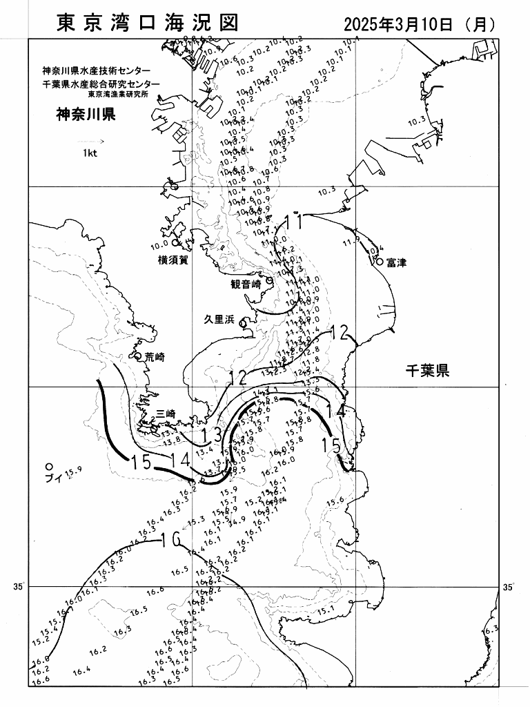 海況図, 東京湾口海況図 検索結果, (水温分布 等を図示)