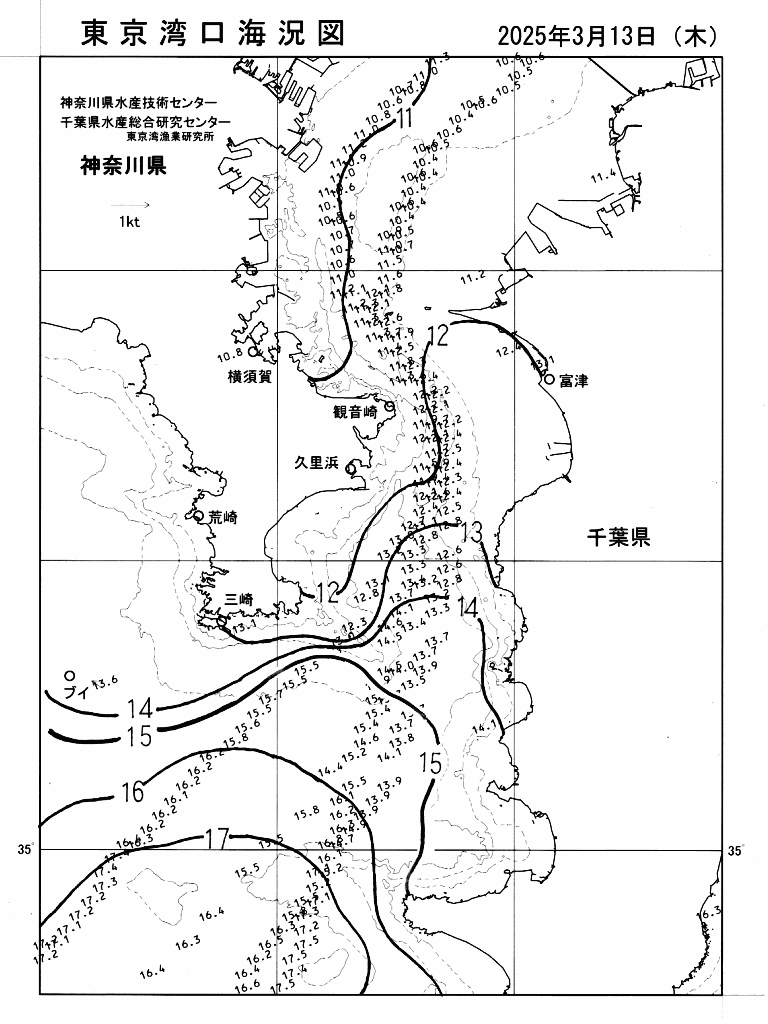 海況図, 東京湾口海況図 検索結果, (水温分布 等を図示)