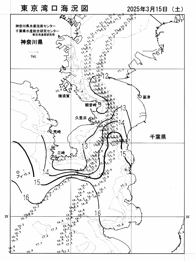 海況図, 東京湾口海況図 検索結果, (水温分布 等を図示)