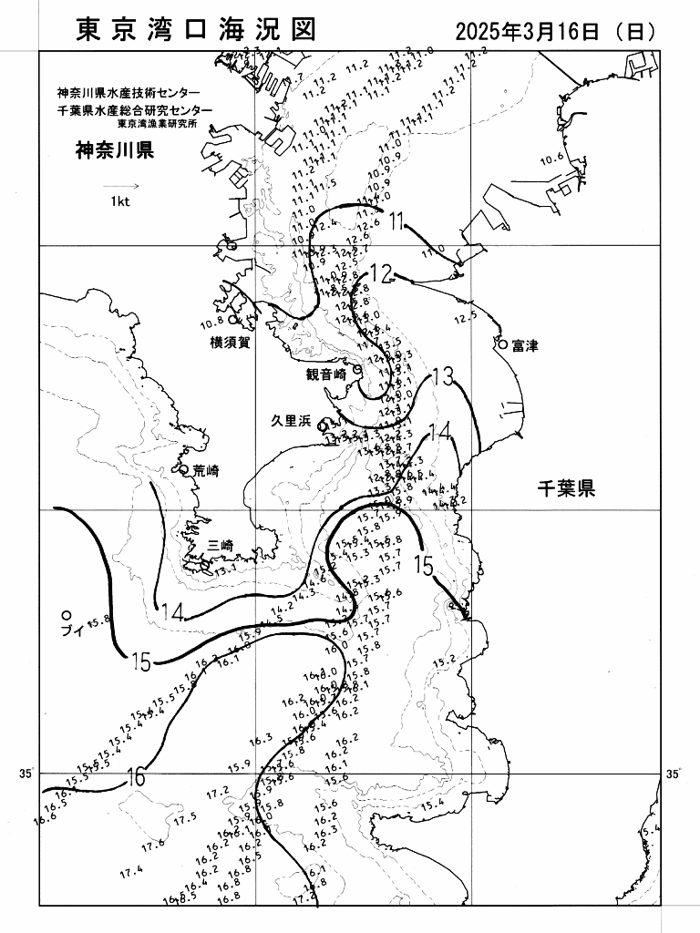 海況図, 東京湾口海況図 検索結果, (水温分布 等を図示)
