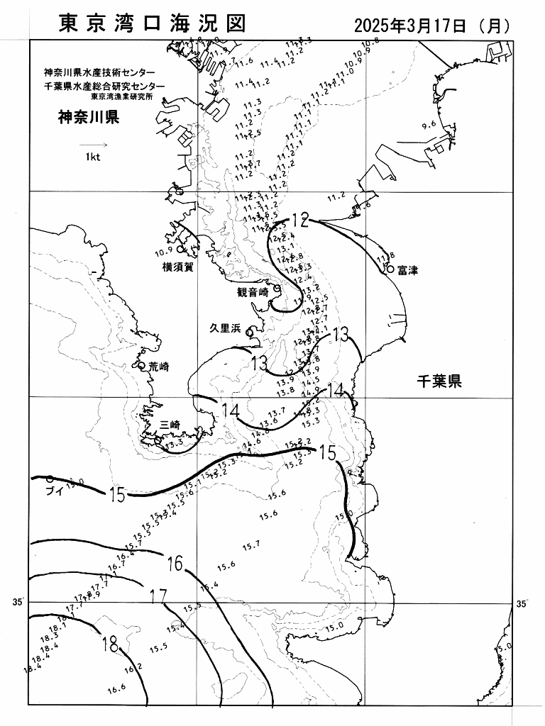 海況図, 東京湾口海況図 検索結果, (水温分布 等を図示)