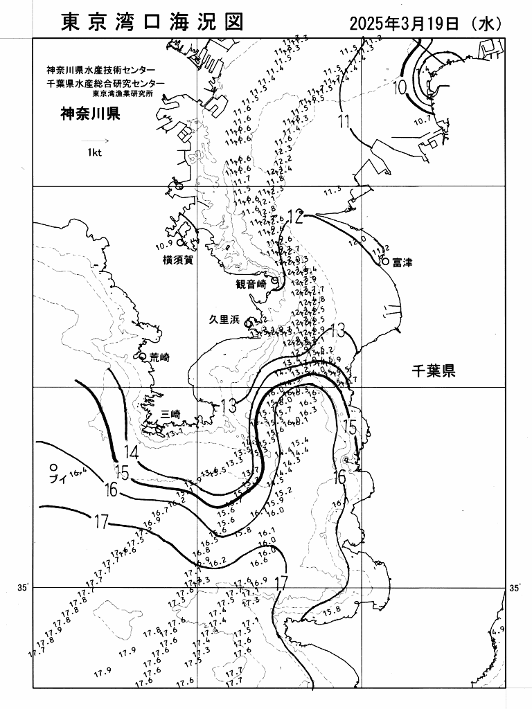 海況図, 東京湾口海況図 検索結果, (水温分布 等を図示)