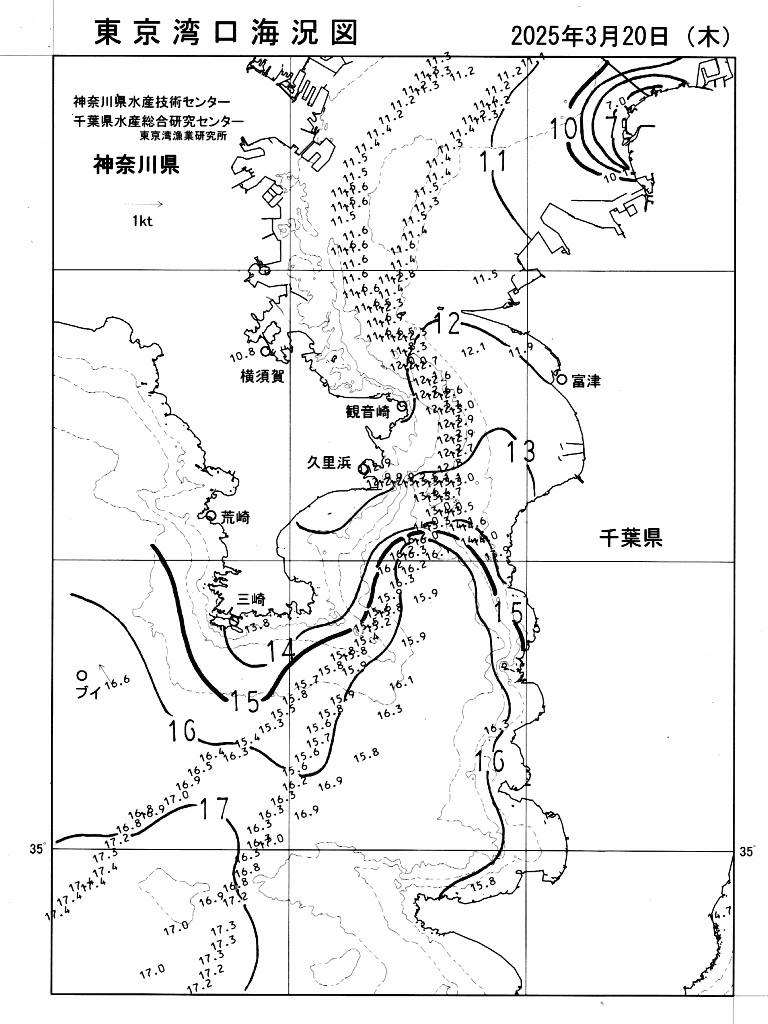 海況図, 東京湾口海況図 検索結果, (水温分布 等を図示)