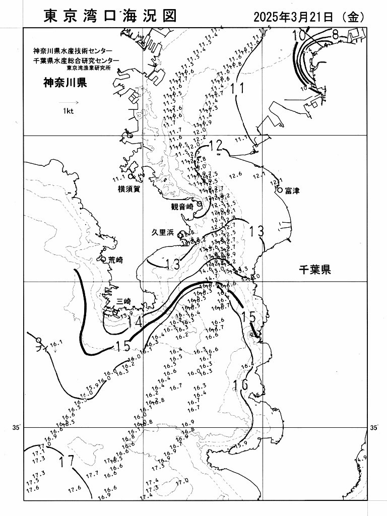 海況図, 東京湾口海況図 検索結果, (水温分布 等を図示)