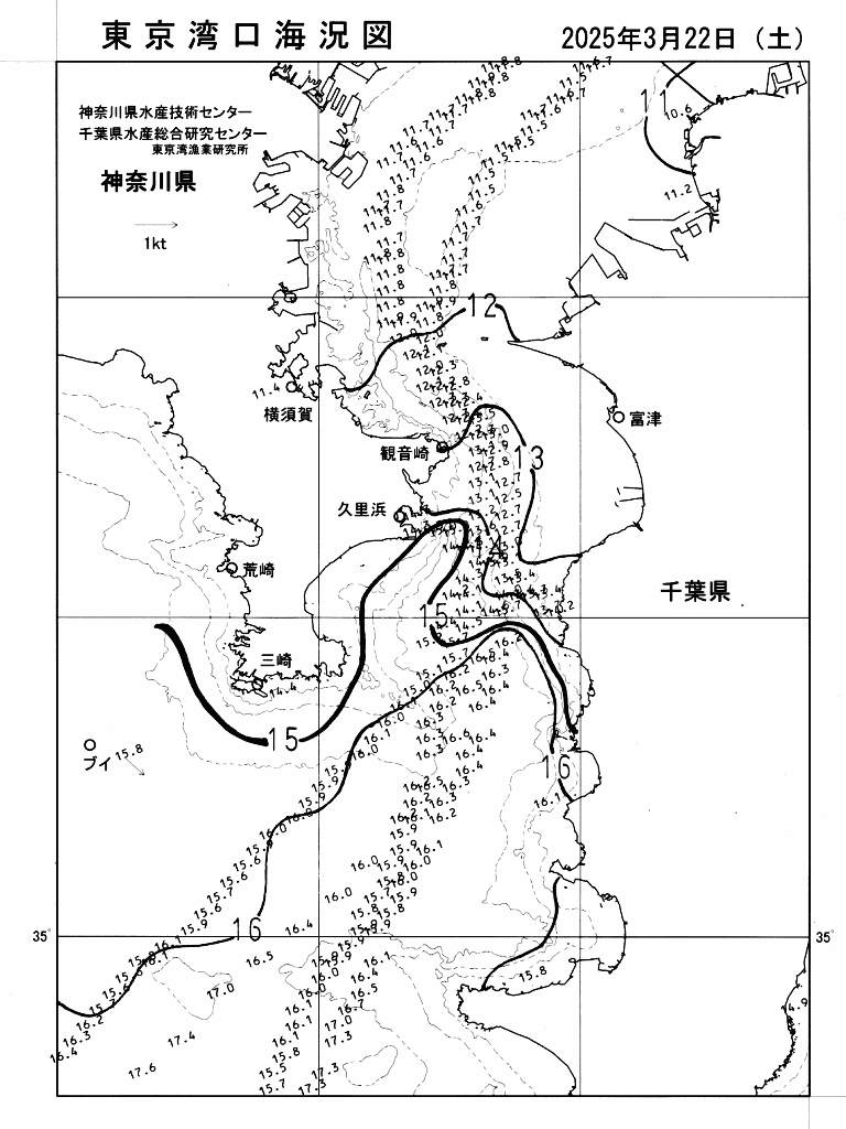 海況図, 東京湾口海況図 検索結果, (水温分布 等を図示)