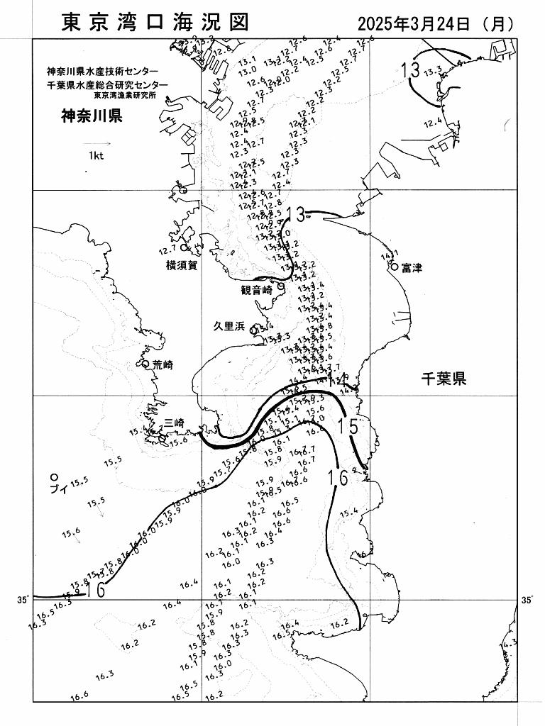 海況図, 東京湾口海況図 検索結果, (水温分布 等を図示)