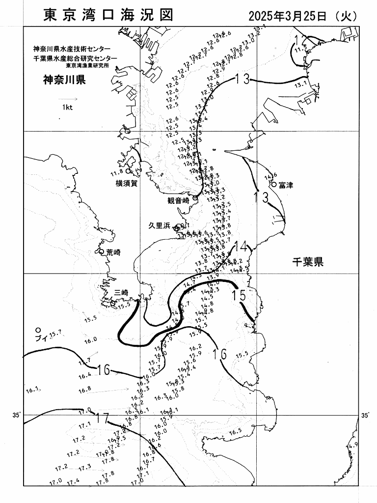 海況図, 東京湾口海況図 検索結果, (水温分布 等を図示)