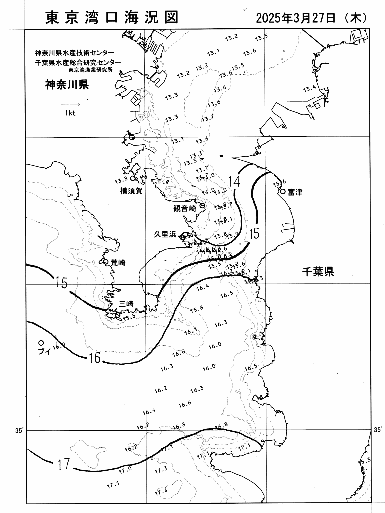 海況図, 東京湾口海況図 検索結果, (水温分布 等を図示)