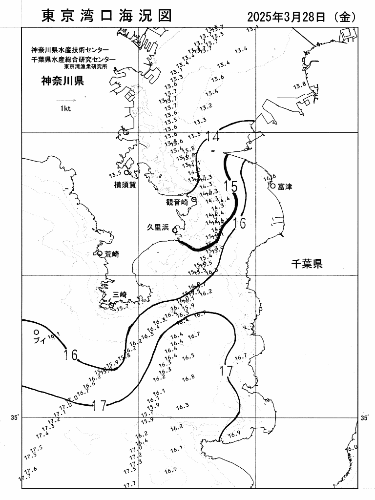 海況図, 東京湾口海況図 検索結果, (水温分布 等を図示)