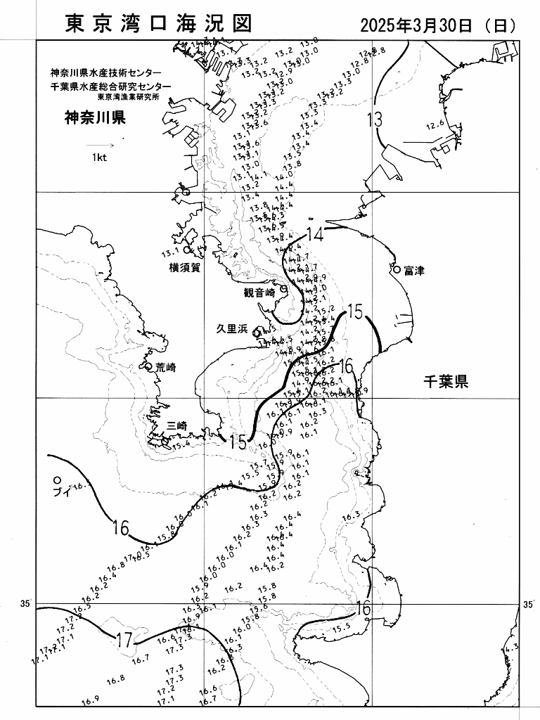海況図, 東京湾口海況図 検索結果, (水温分布 等を図示)