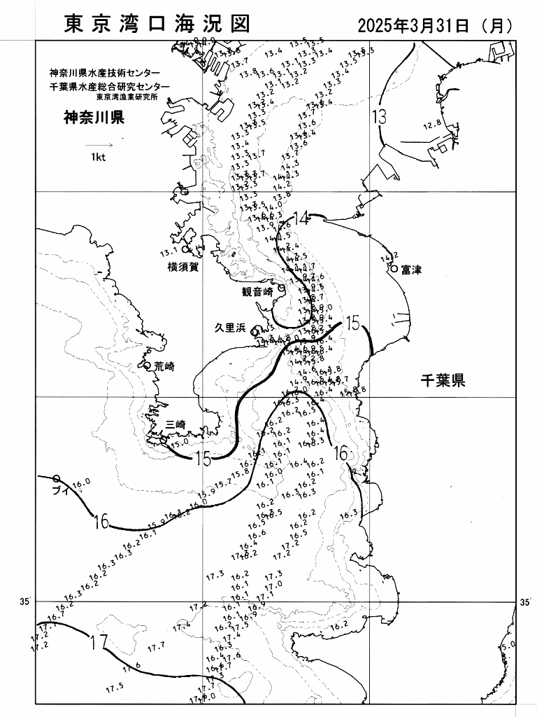 海況図, 東京湾口海況図 検索結果, (水温分布 等を図示)