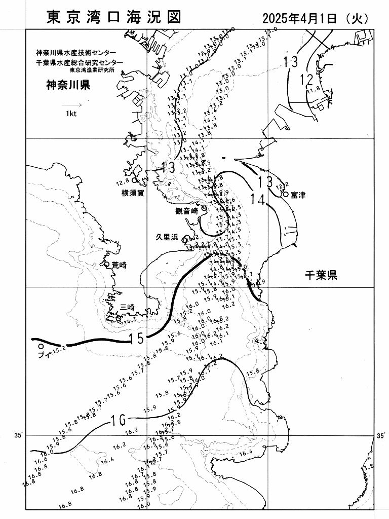 海況図, 東京湾口海況図 検索結果, (水温分布 等を図示)