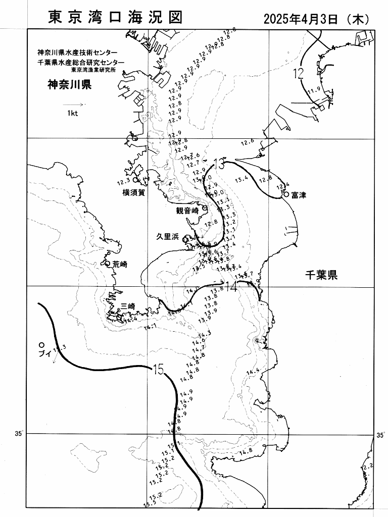 海況図, 東京湾口海況図 検索結果, (水温分布 等を図示)