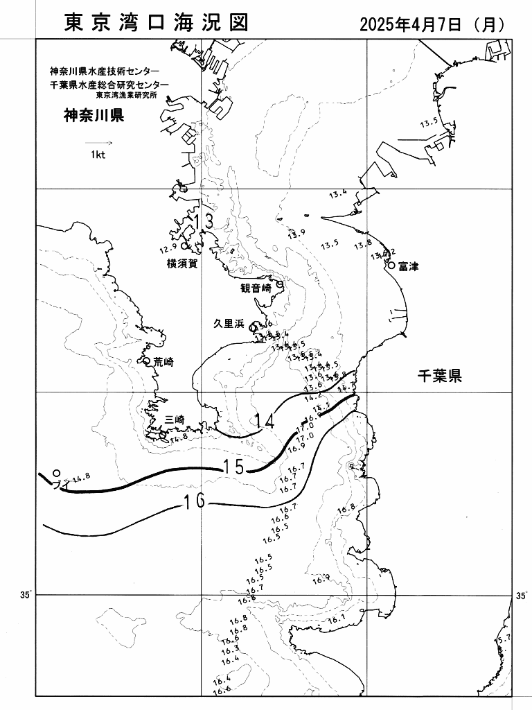海況図, 東京湾口海況図 検索結果, (水温分布 等を図示)