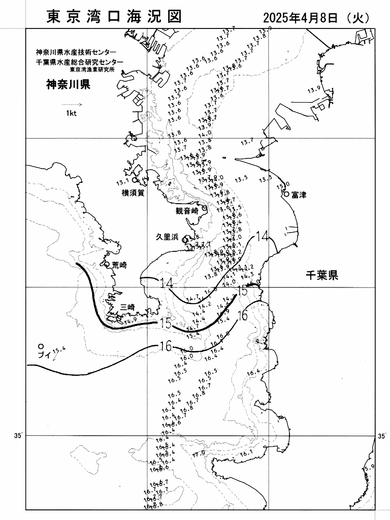 海況図, 東京湾口海況図 検索結果, (水温分布 等を図示)