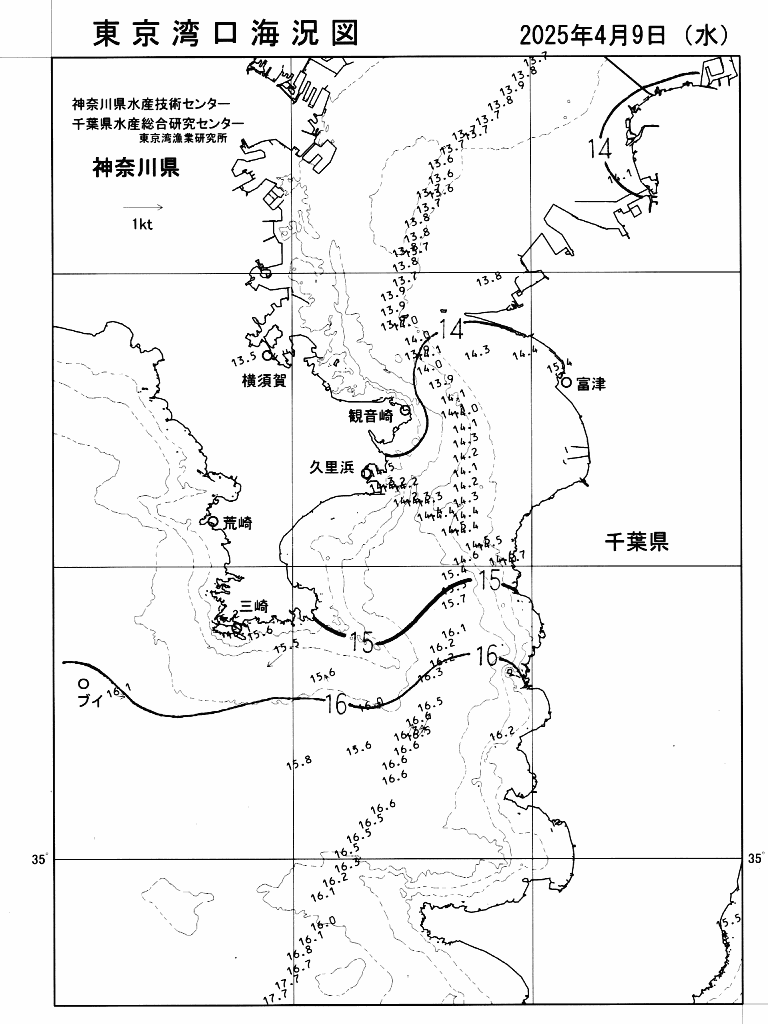 海況図, 東京湾口海況図 検索結果, (水温分布 等を図示)