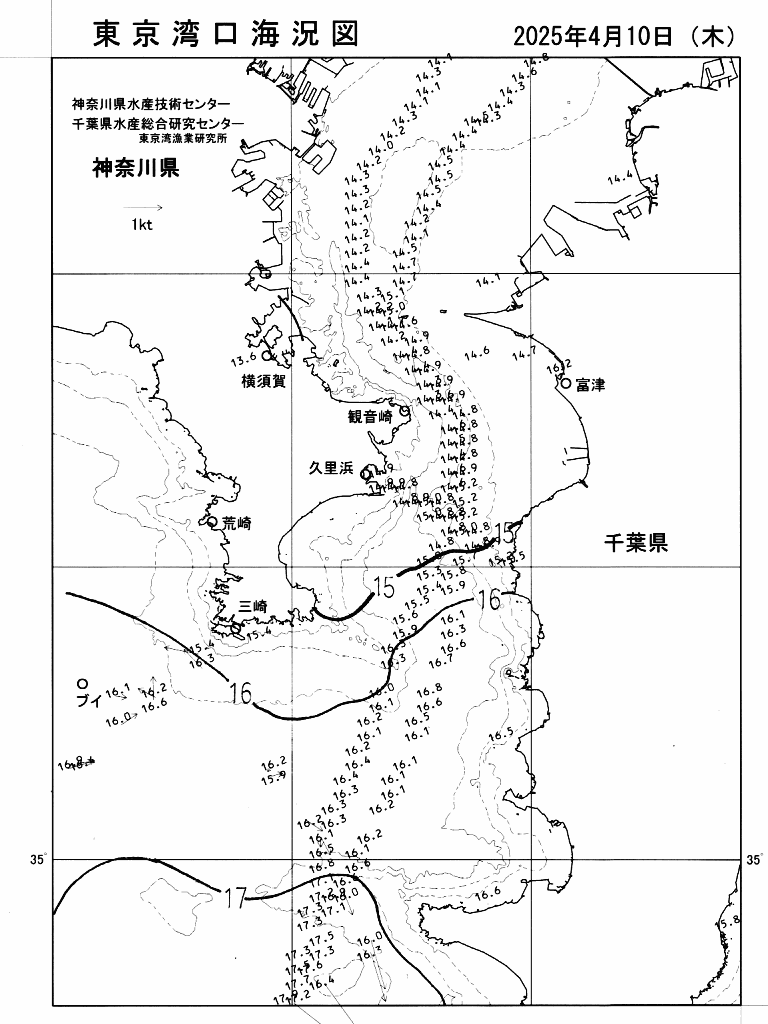 海況図, 東京湾口海況図 検索結果, (水温分布 等を図示)