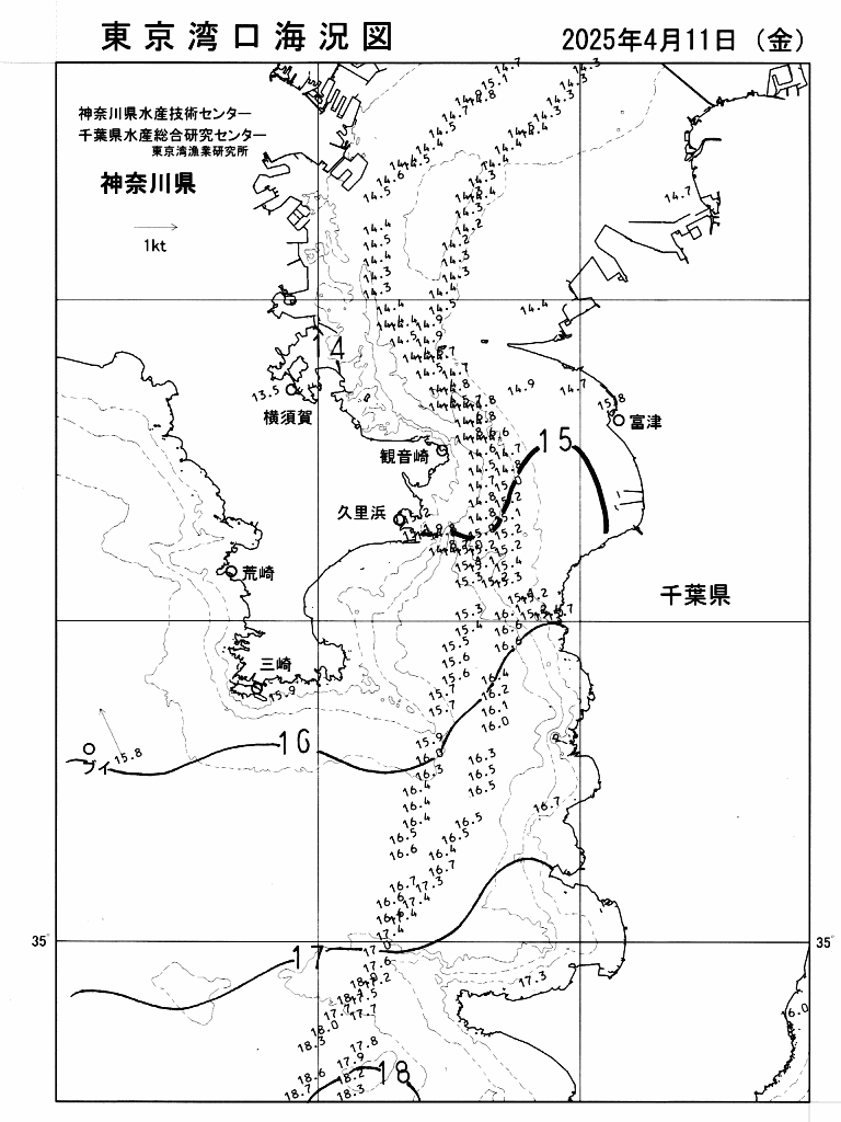 海況図, 東京湾口海況図 検索結果, (水温分布 等を図示)