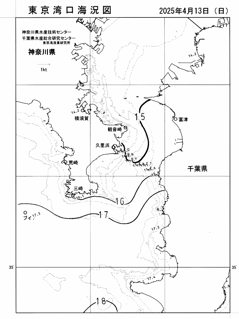 海況図, 東京湾口海況図 検索結果, (水温分布 等を図示)