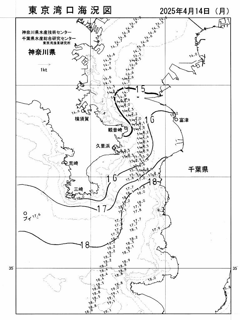 海況図, 東京湾口海況図 検索結果, (水温分布 等を図示)