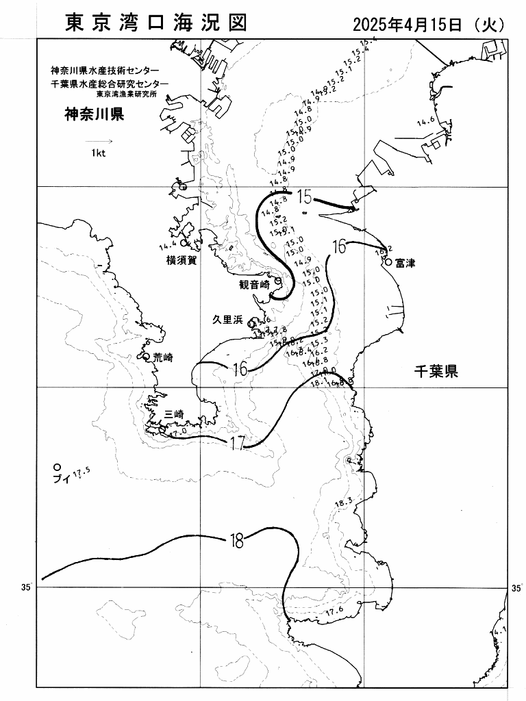 海況図, 東京湾口海況図 検索結果, (水温分布 等を図示)