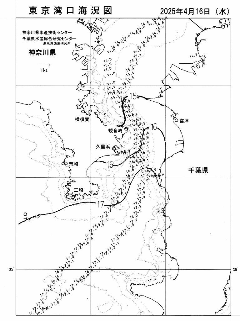 海況図, 東京湾口海況図 検索結果, (水温分布 等を図示)
