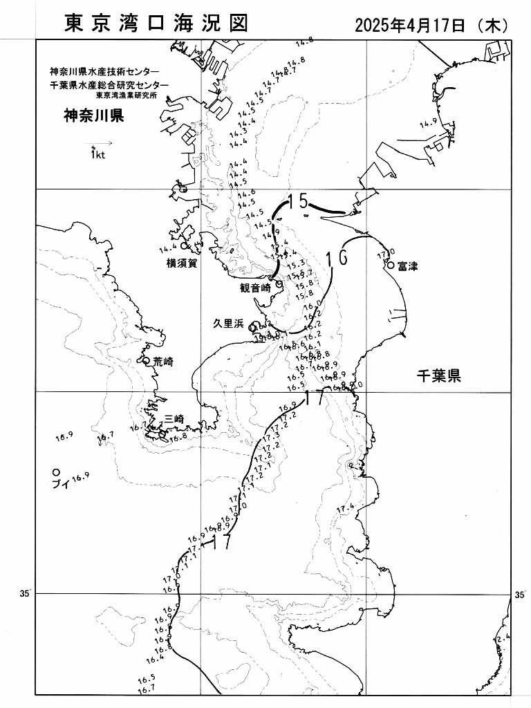 海況図, 東京湾口海況図 検索結果, (水温分布 等を図示)