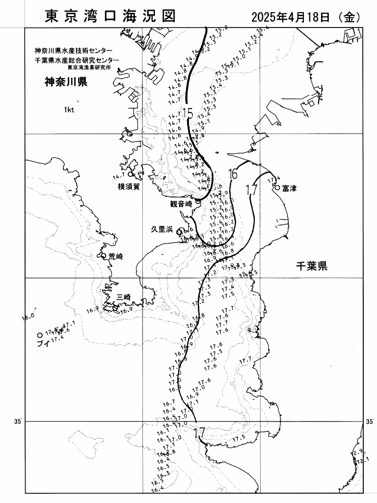 海況図, 東京湾口海況図 検索結果, (水温分布 等を図示)
