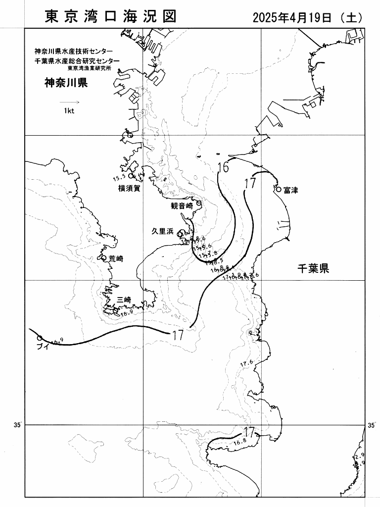 海況図, 東京湾口海況図 検索結果, (水温分布 等を図示)