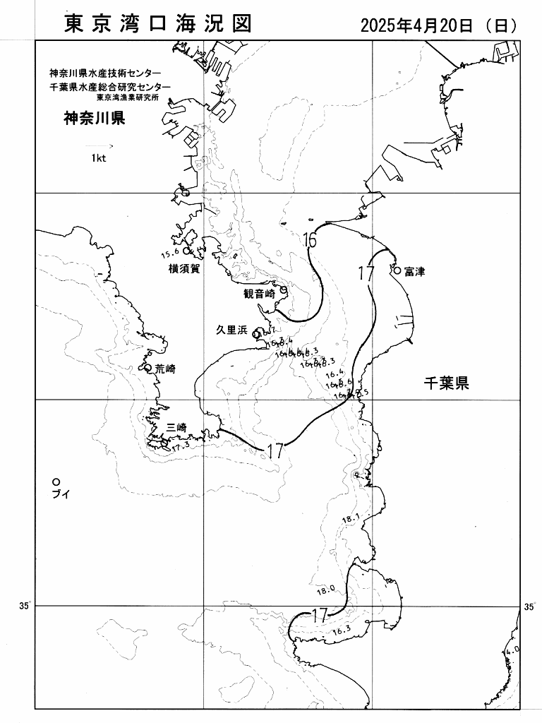 海況図, 東京湾口海況図 検索結果, (水温分布 等を図示)