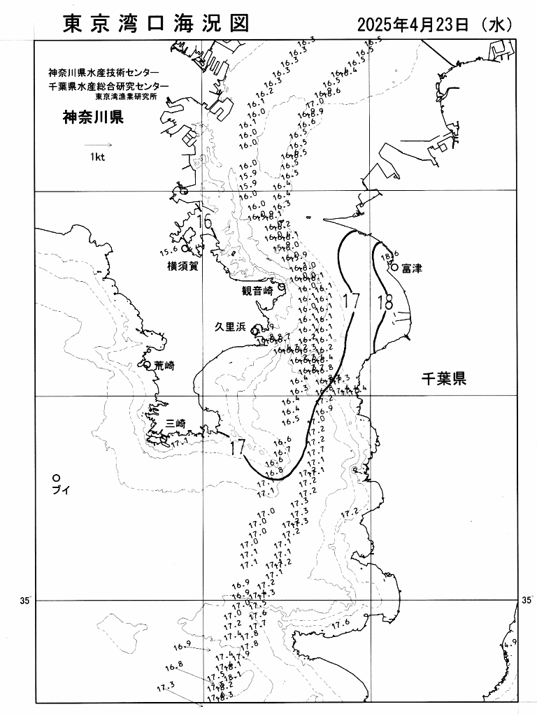 海況図, 東京湾口海況図 検索結果, (水温分布 等を図示)