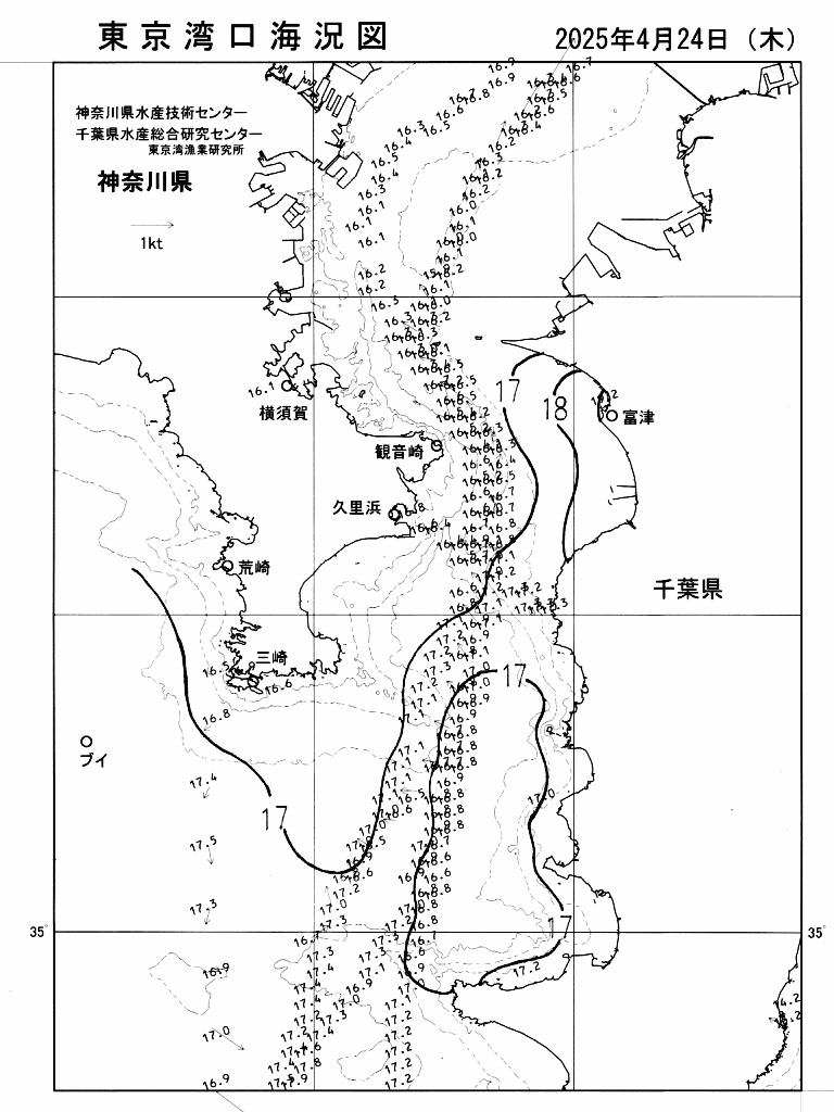 海況図, 東京湾口海況図 検索結果, (水温分布 等を図示)