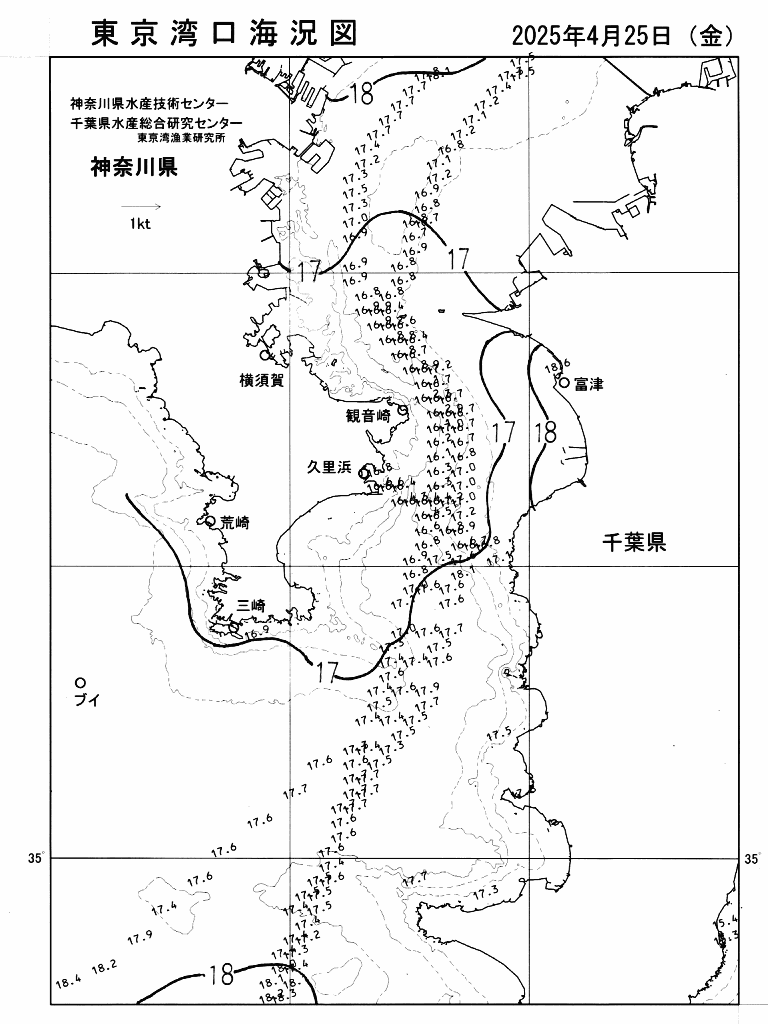 海況図, 東京湾口海況図 検索結果, (水温分布 等を図示)