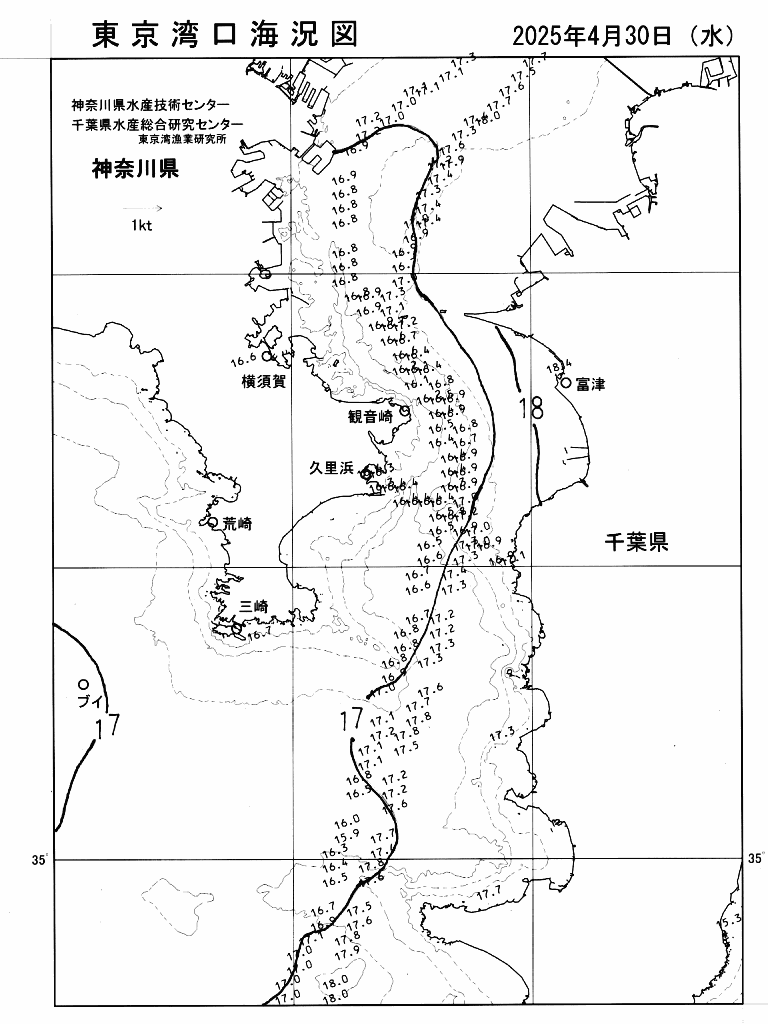 海況図, 東京湾口海況図 検索結果, (水温分布 等を図示)