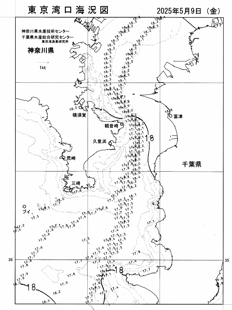 海況図, 東京湾口海況図 検索結果, (水温分布 等を図示)