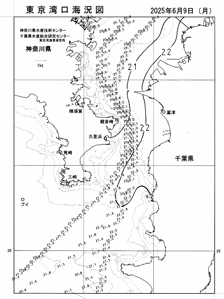 海況図, 東京湾口海況図 検索結果, (水温分布 等を図示)