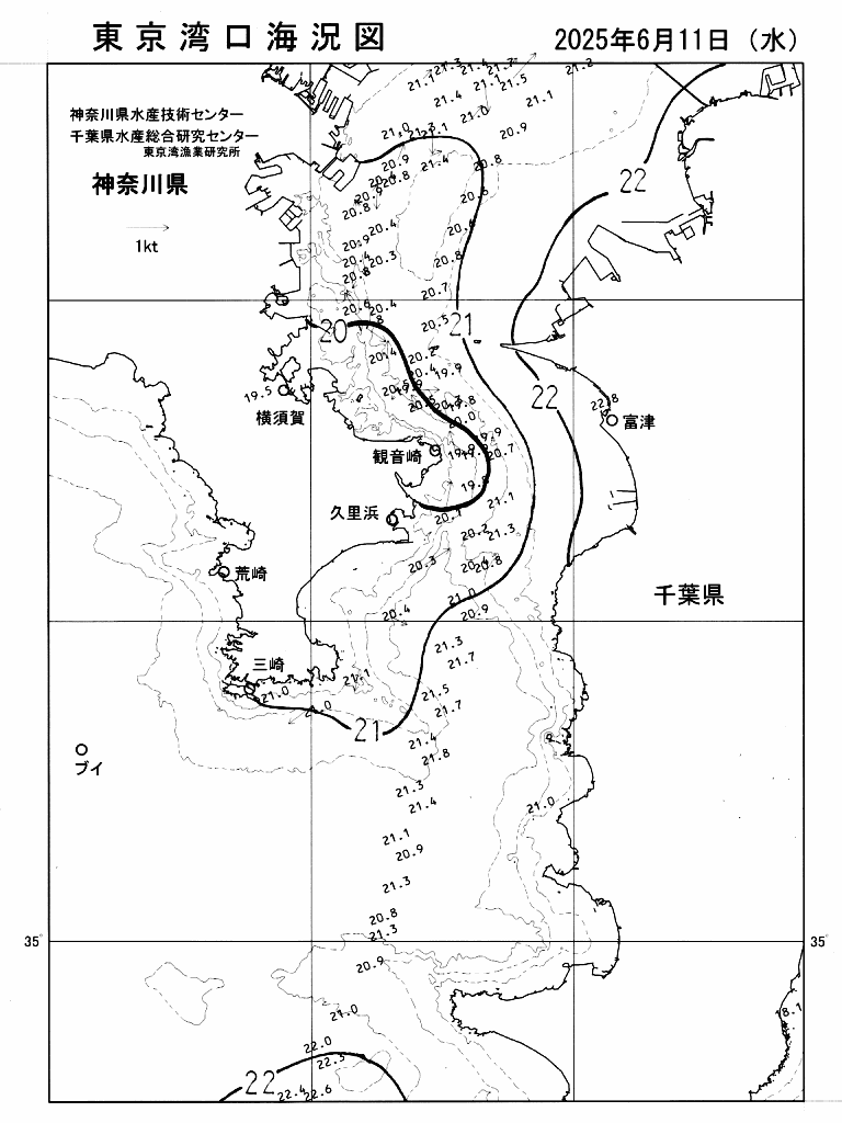 海況図, 東京湾口海況図 検索結果, (水温分布 等を図示)