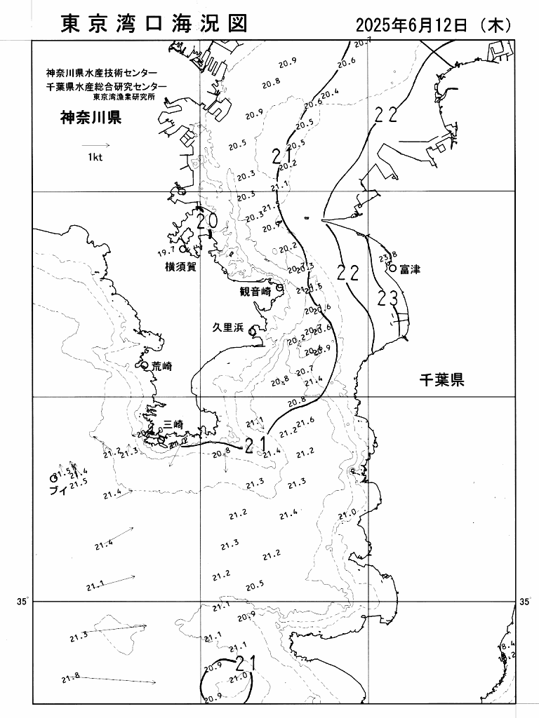 海況図, 東京湾口海況図 検索結果, (水温分布 等を図示)