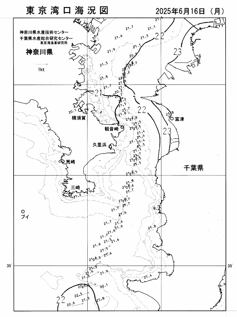海況図, 東京湾口海況図 検索結果, (水温分布 等を図示)