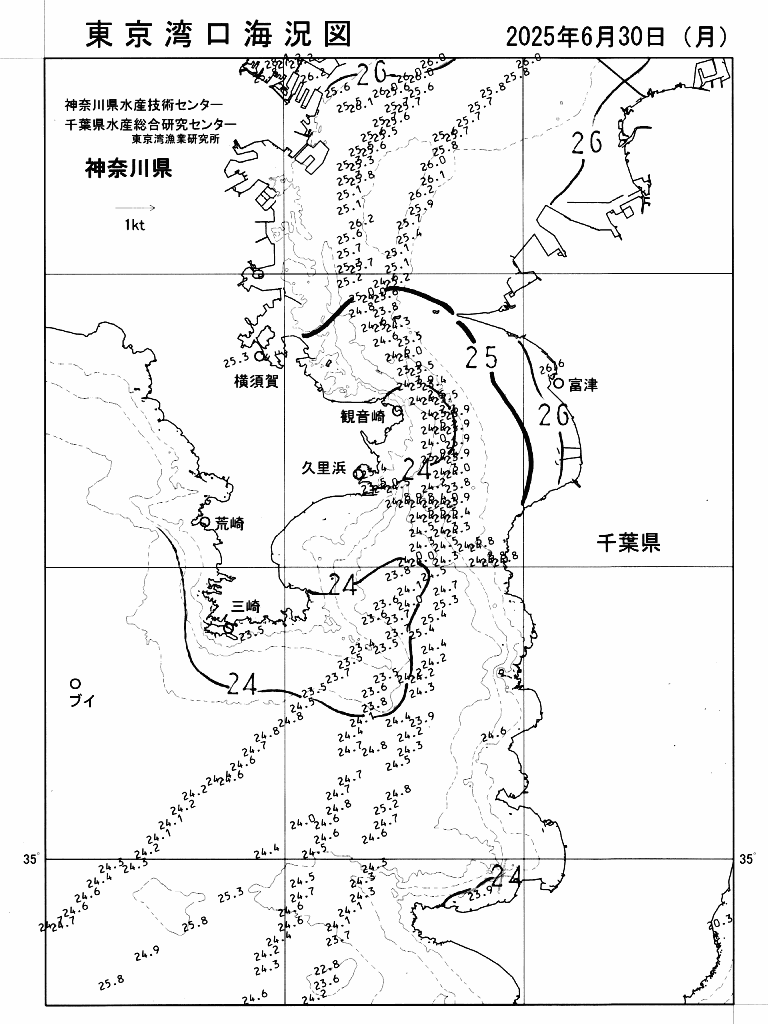 海況図, 東京湾口海況図 検索結果, (水温分布 等を図示)