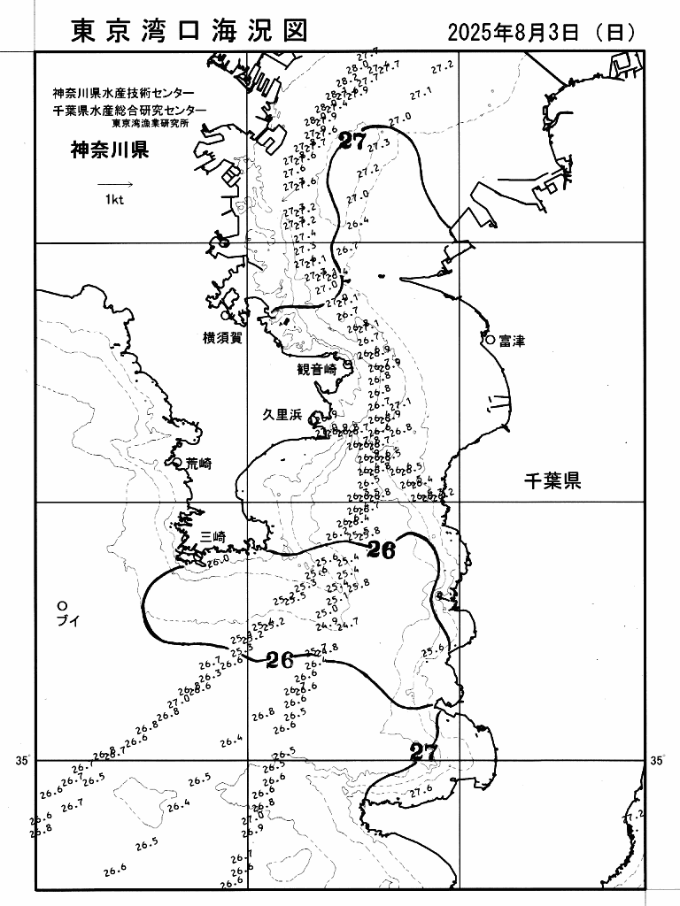 海況図, 東京湾口海況図 検索結果, (水温分布 等を図示)