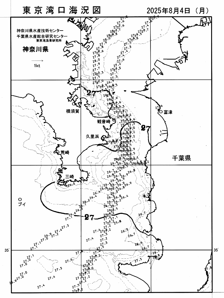 海況図, 東京湾口海況図 検索結果, (水温分布 等を図示)